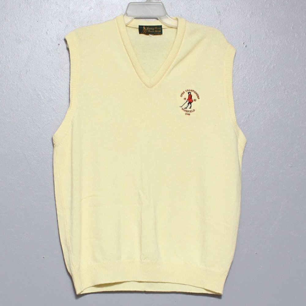 Vintage Jimmy Hume and david huish lambs wool Scotland yellow golf vest